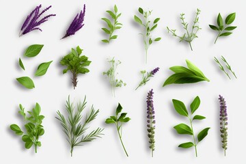 Wall Mural - Collection of fresh levender and herbs leaves