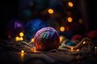 Christmas Ball with string lights featuring a colorful Christmas party surrounded by a dazzling tangle of string lights, casting a warm, enchanting glow, evoking a festive and playful photography