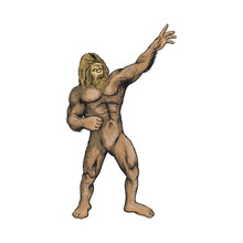 Bigfoot Appears All Over The Body, Pointing Upwards. Suitable For T-shirt Or Sticker Designs