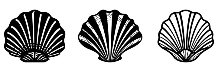 Wall Mural - sea shell icon. set of black pearl shell icons. shell vector icons.