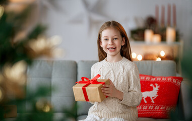 Wall Mural - girl with Christmas gift