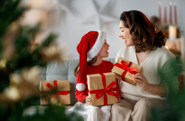 Wall Mural - family celebrating Christmas