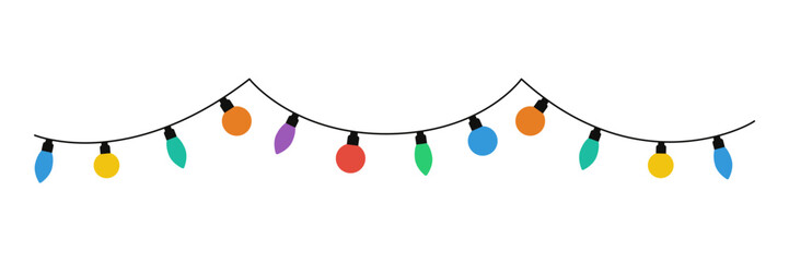 Wall Mural - Christmas lights on a white background. Garlands with colored bulbs. Vector illustration. Happy New Year decoration