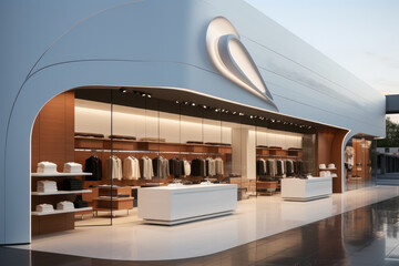 Poster - Modern store, Exterior Of Clothing Store With Shoes And Other Accessories Displaying In Showcase.