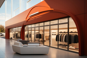 Poster - Modern store, Exterior Of Clothing Store With Shoes And Other Accessories Displaying In Showcase.