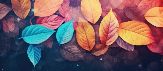 Wall Mural - Vintage background with colorful grunge style leaves