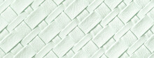 Texture Of Light Green Leather Background With Wicker Pattern, Macro. Abstract Cyan Backdrop