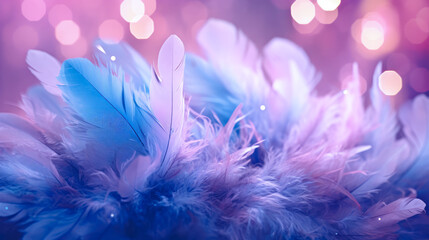 Canvas Print - Beautiful Purple Feathers Abstract Background with Shining Bokeh