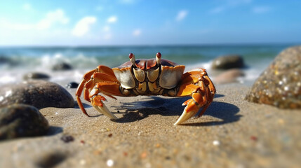 Wall Mural - crab on a  beach  on a sunny warm summer day