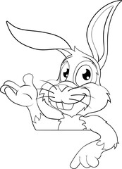 Wall Mural - Easter Bunny Rabbit Cartoon Character Peeking Sign