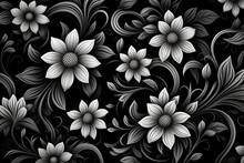 Noir Needlecraft: Retro Style With Black Floral Ornaments - Captivating Digital Image