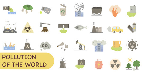  Colored environmental pollution icons. Environmental pollution. Causes and consequences of environmental pollution.