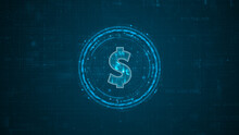Blue Digital Money Logo With Rotation HUD UI Circle Technology Interface And Futuristic Elements Abstract Background Crypto Currency Finance And Digital Money Concepts