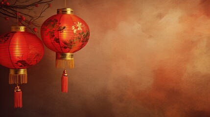 Wall Mural - Prosperity Lunar New Year, Chinese New Year, Lantern card, copy space.