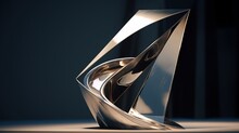 Decorative Metal Sculpture, Polished Steel Plinth Futuristic Abstract Metal Sculpture, Created With Generative AI Technology.