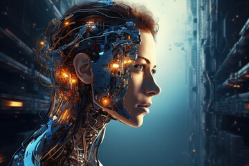 Wall Mural - artificial intelligence in the image of a girl, technologies of the future