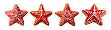 Collection Of Red Christmas Star Gingerbread Festive Cookies Isolated On A Transparent Background