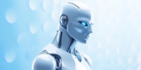 Poster - Silver-white humanoid male cyborg robot.