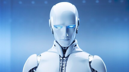 Poster - Silver-white humanoid male cyborg robot.