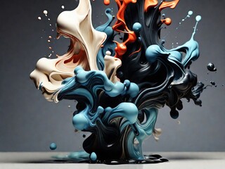 Abstract ink formation in water, 3D rendering horizontal layout