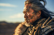 An old Mongol warrior in the mongolian steppe