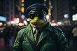 human evolved from frogs wearing police uniform with aviator sunglasses solving crimes in new york city at night