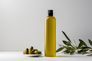 Mock up of olive oil as an elixir of health and well-being, its beneficial properties