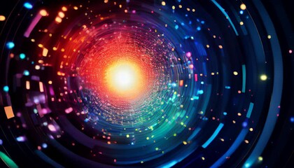 Wall Mural - swirling galaxy with a bright glowing center and multicolored luminous particles. abstract backgroun