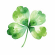 Green clover leaf lucky symbol watercolor paint for greeting card design on white. Generated AI