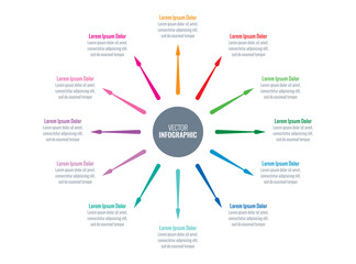 business, education, magazine, annual report, internet information template. colorful arrows informational template. twelve steps infographic template