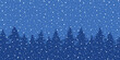 Minimalistic winter landscape, cartoon nature, forest and falling snow, vector illustration