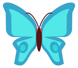 Sticker - Blue butterfly icon. Color winged insect symbol