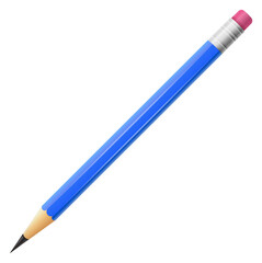 Sticker - Blue pencil mockup. Realistic drawing tool. School supply