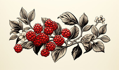 Wall Mural - Branch with red berries in vintage style.