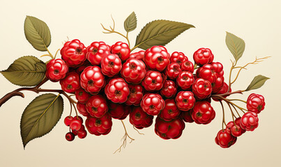 Wall Mural - Branch with red berries in vintage style.