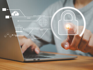 Wall Mural - business security with padlock sign, access to personal data or marketing or financial data. safe pl