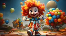 A Cartoon Character Design Of A Little Silly Clown With A Red Nose, A Rainbow Wig, And A Polka-dot Outfit. AI Generative