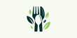 Healthy food logo design with a combination of cutlery and herbal leaves.