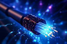 Electric Cable Background With Sparks And Bare Wires. Fiber Optics Network Cable Lights Abstract Background. Fiber Optic Cable For Communication Technology And Connecting Element. 