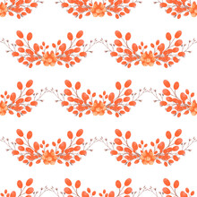 Hand Drawn Watercolor Autumn Twig, Berries And Leaves Seamless Pattern Isolated On White Background. Illustration In Rural Style Can Be Used For Textile, Fabric And Other Printed Products.