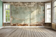 Empty room with desk flooring and old grunge wall in background. High quality photo