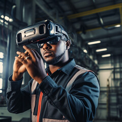 Wall Mural - Engineer using VR glasses in a factory. Industry technology.