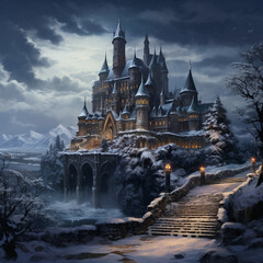 Wall Mural - Castle in a snowy landscape.