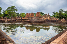 Fantastic Ancient Ruins Of Prasat Muang Tam With A Sacred Well Surrounding It Near Phanom Rung Prasat Historical Park. Buriram Province, Thailand