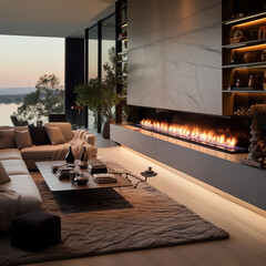 Wall Mural - Electric fireplace in a modern house.