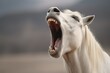  a white horse with it's mouth open and it's mouth wide open with it's mouth wide open and it's mouth wide wide open.  generative ai