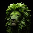Green Lion Head Formed of Leaves in Conceptual Photographic Style