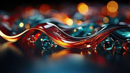 Poster -  a blurry image of a red and blue wave on a black background with a blurry light in the background and a blurry light in the foreground.  generative ai