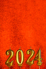 Wall Mural - holiday greeting card. blank mockup for your congratulations. happy new year 2024 red shiny poster. 