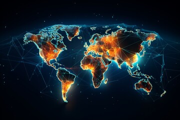 Wall Mural - an abstract representation of a world map intertwined with trade routes and financial networks, symb